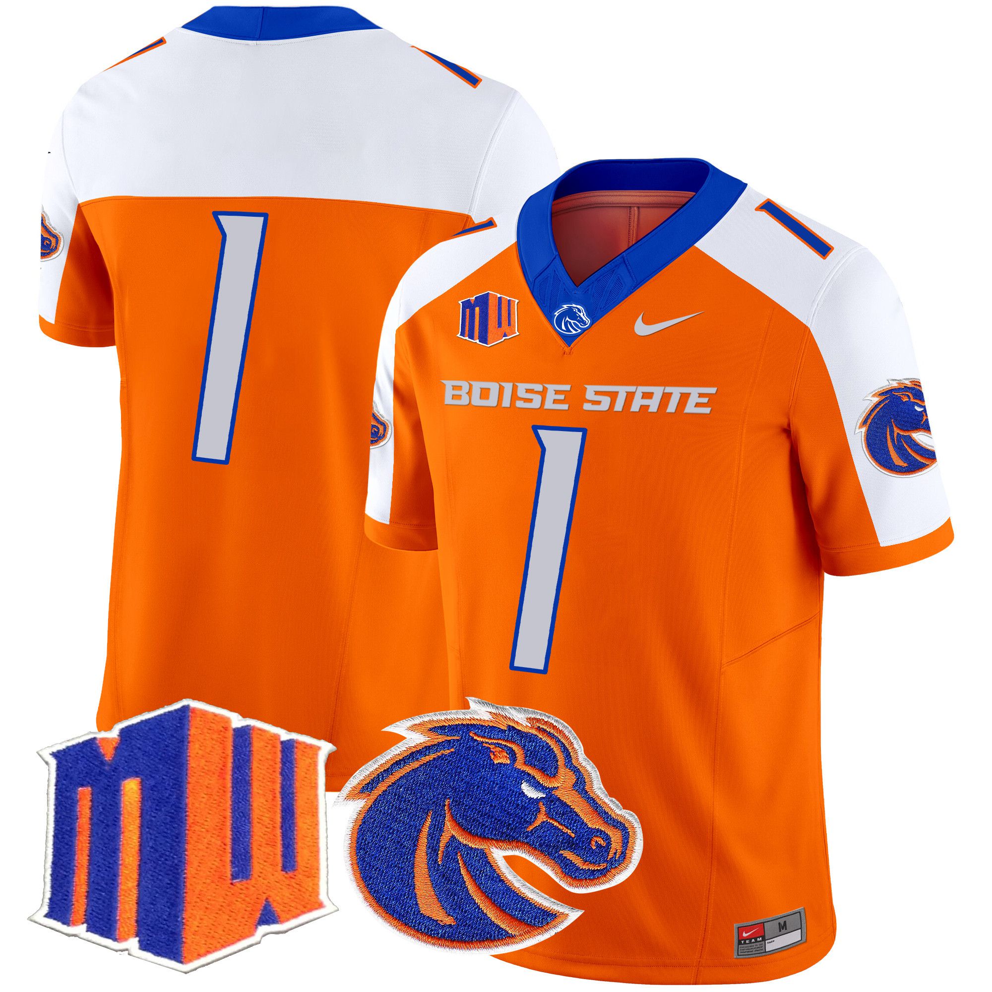 Men Boise State Broncos #1 No Name Orange Nike 2024 Vapor Limited NCAA Jersey->more ncaa teams->NCAA Jersey